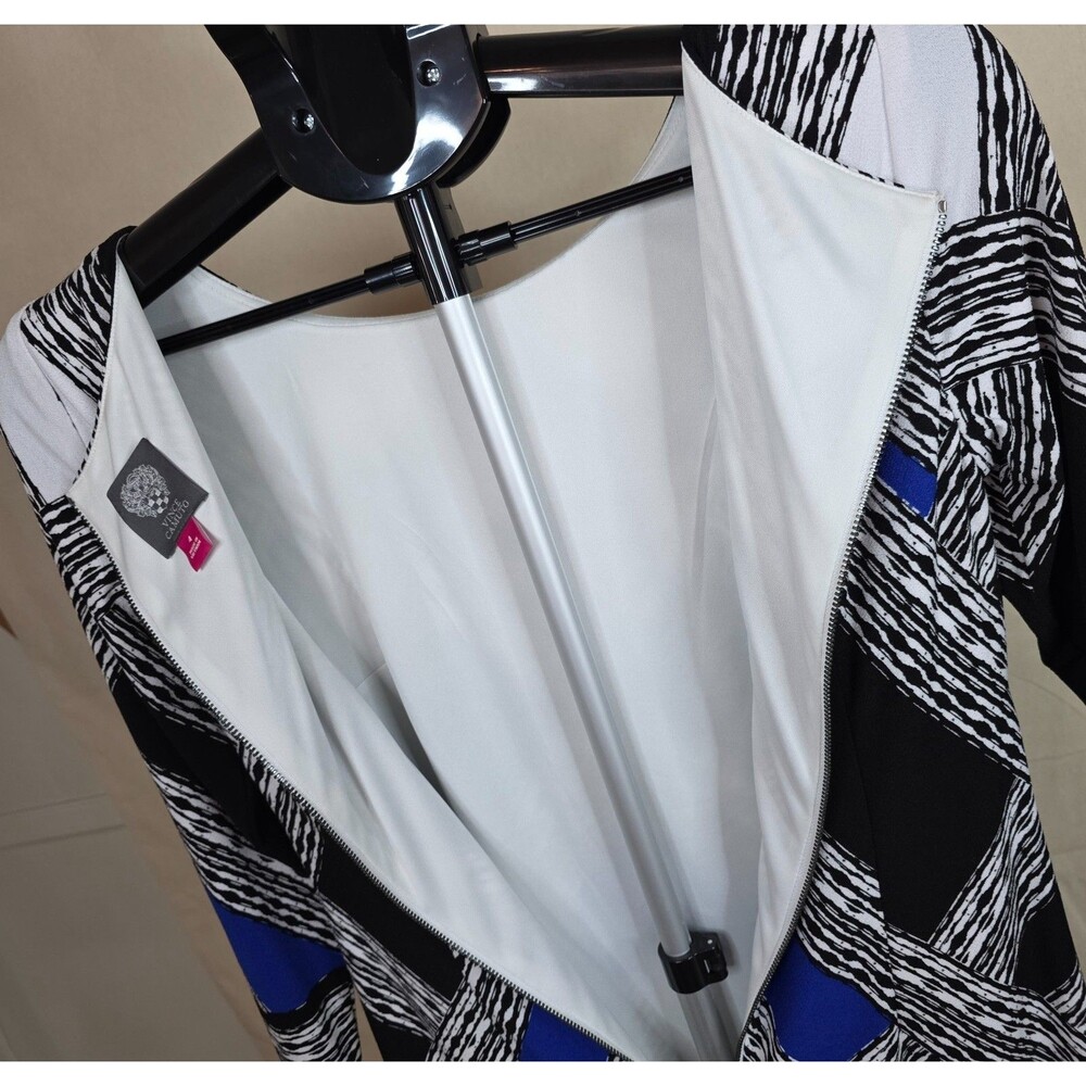 Vince Camuto Geometric Sheath Dress Size 4 Black White & Blue | Boat Neck Lined - Picture 9 of 13